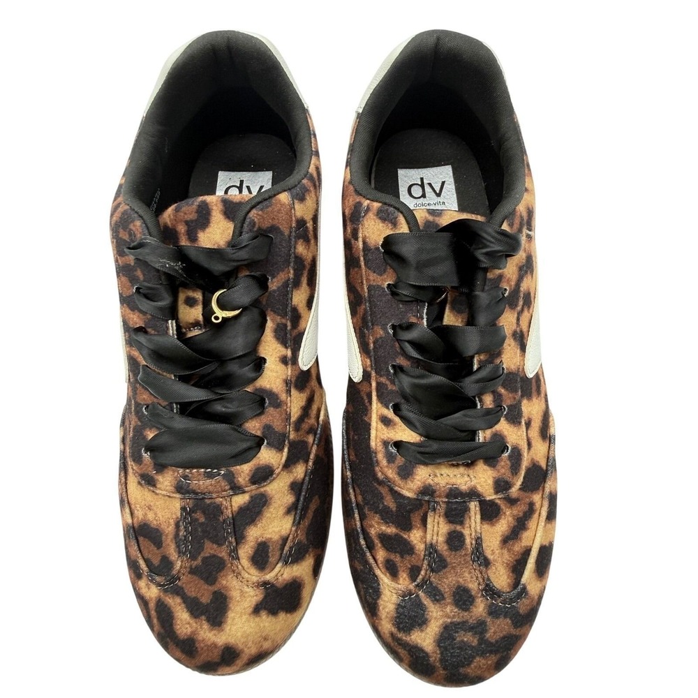 DV Dolce Vita Quantum Charm Sneaker Womens 9 Leopard Print Excellent Ribbon Lace